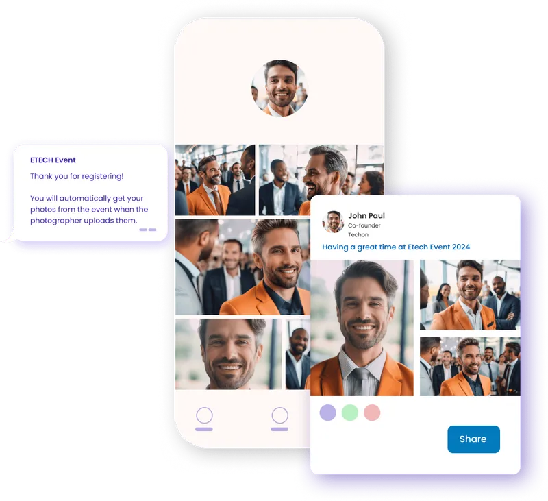 An attendee receiving their personalised event gallery on WhatsApp