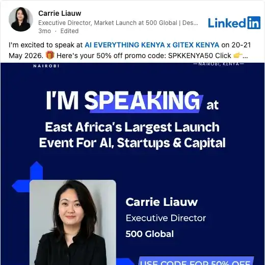 LinkedIn post by speaker Carrie Liauw about GITEX Kenya 2026