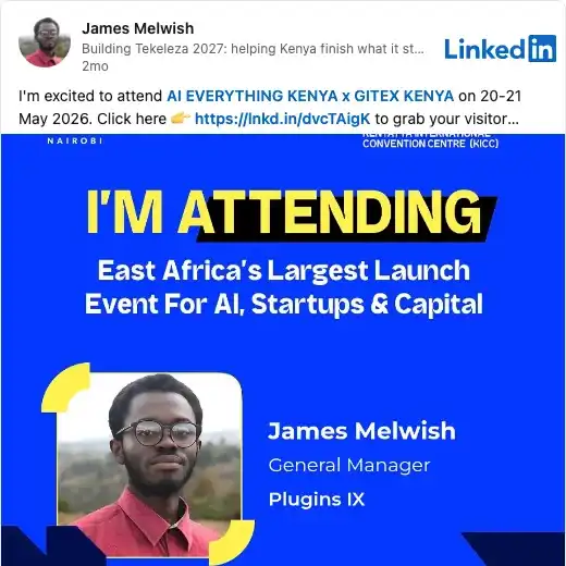LinkedIn post by attendee James Melwish about GITEX Kenya 2026