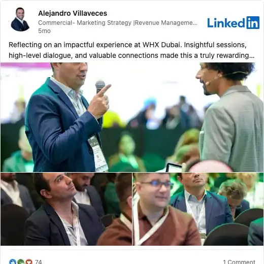LinkedIn post by attendee Alejandro Villaveces about World Health Expo 2026